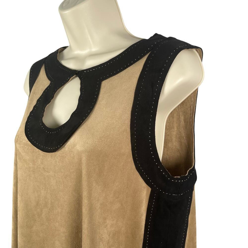 MSSP 2pc Set Sleeveless Top Medium‎ Straight Skirt Large Tan Black Faux Suede - Picture 6 of 16